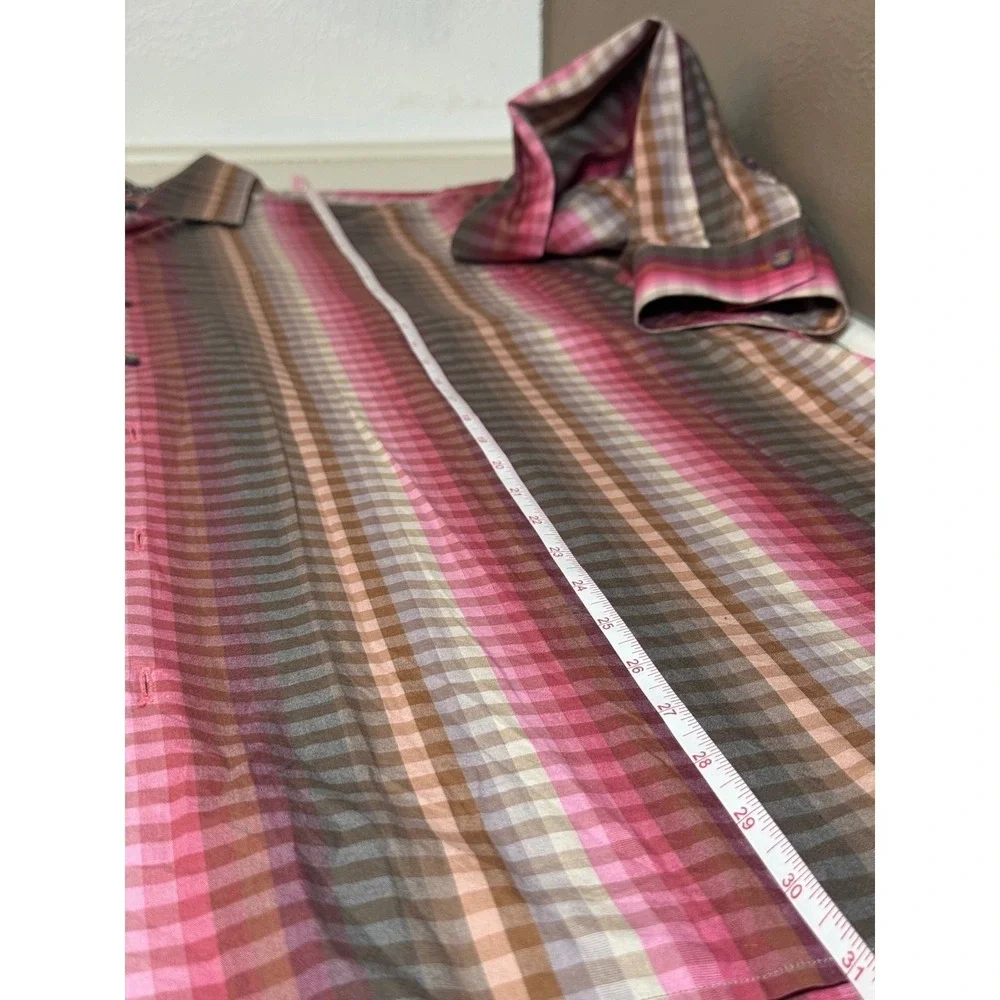 Tommy Bahama Mens XL Plaid Long Sleeve Button‎ Down Shirt Pink Brown Gray Cotton